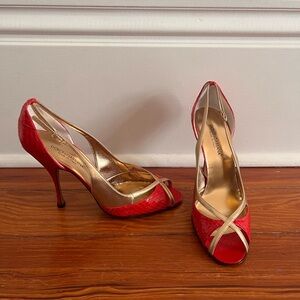 [vintage dolce & gabbana] red and gold snakeskin heels